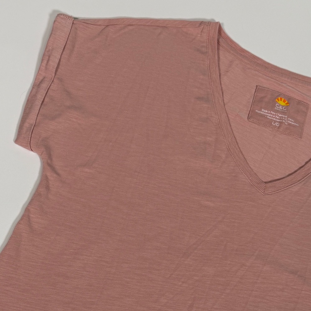C&C California Slub Knit V-Neck Tee Dusty Rose Pink Boho Minimalist Large - Picture 5 of 8